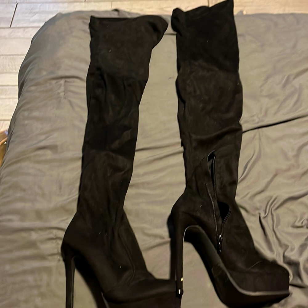 Suede thigh high boots